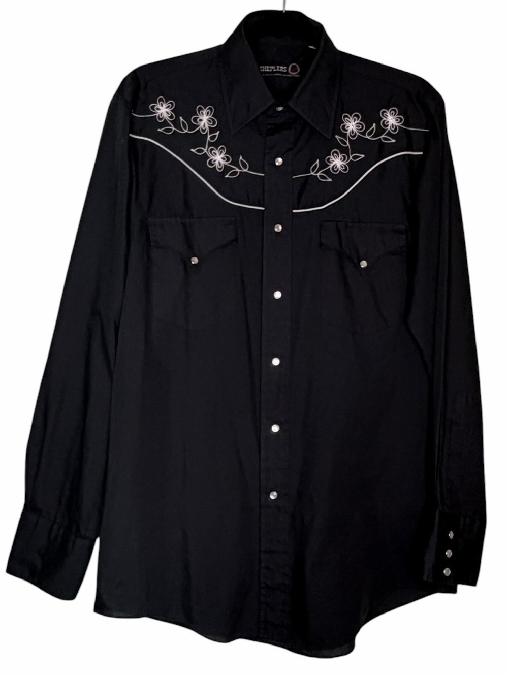 Vintage Sheplers Western Embroidered Button-Down Shirt with Pearl Snap Buttons